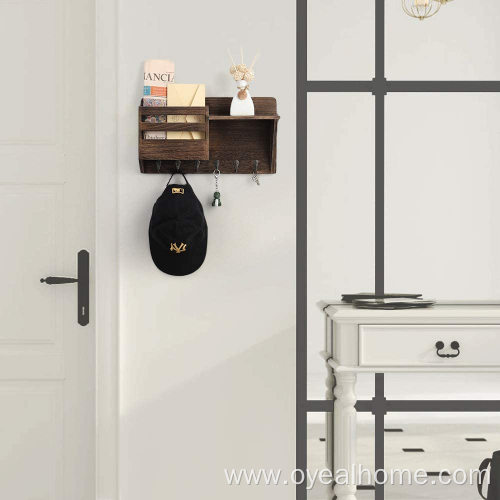 Rustic Wooden Wall Mounted Storage Rack with Hook